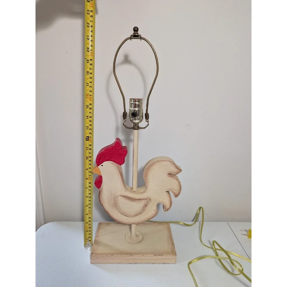 Vintage Country Rooster Wood Table Lamp Crackle Finish Farmhouse Decor